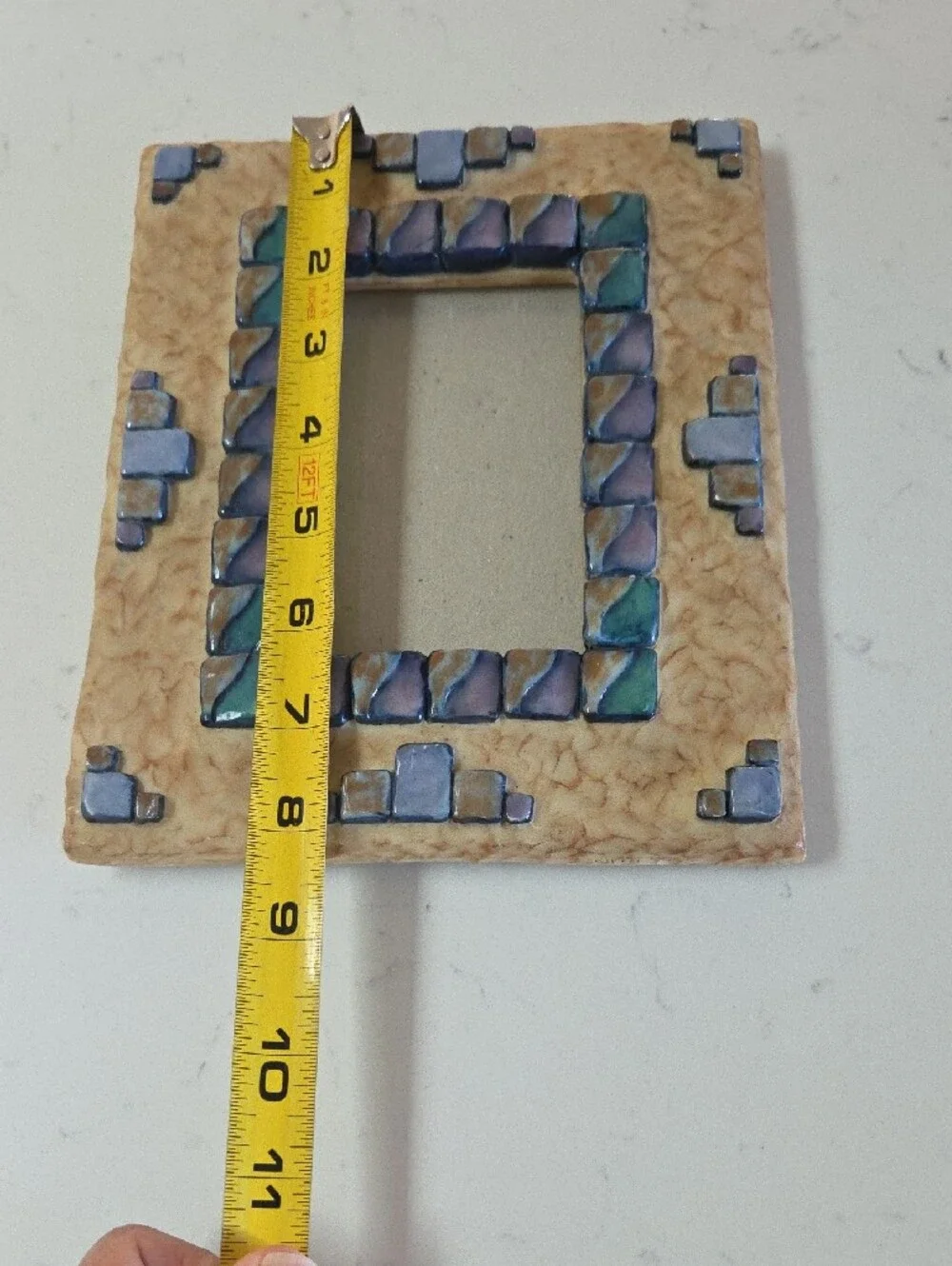 Southwest Inspired Picture Frame with Cream Base and Blue & Green Mosaic Accents
